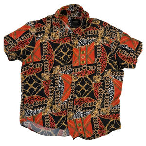 Cactus Man Ricky Singh Shirt Mens XL Black Red Gold Chain Animal Print Button Up